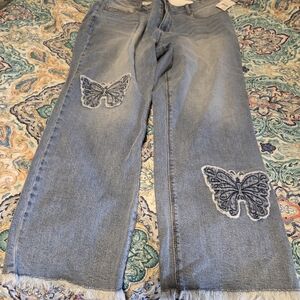 C EST 1946 Denim Mid Rise Crop Butterfly Jeans Size 16 NWT